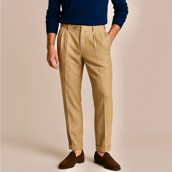 Polo Ralph Lauren 100% Linen Pants Mens 38X30 Beige Pleated Cuffed Resortwear